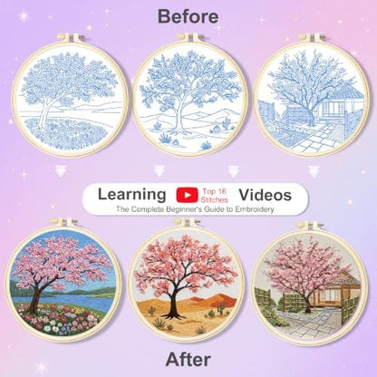 Huacan Embroidery Kit for Adults Beginners with 3 Hoops & Gift Box - Image 3