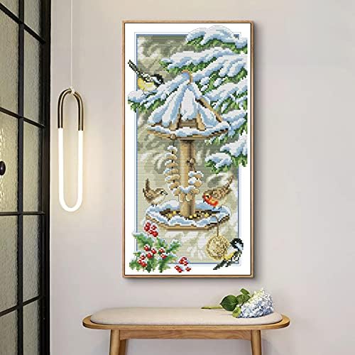 ITSTITCH Stamped Cross Stitch Kits for Beginners Full Range of Cross Stitching Preprinted Pattern for Kids or Adults, Embroidery Needlepoint Starter -Birds Enjoying The Cold Winter, 10.6x20 inch - Image 2