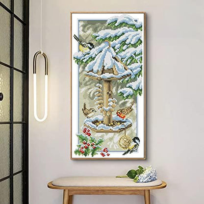 ITSTITCH Stamped Cross Stitch Kits for Beginners Full Range of Cross Stitching Preprinted Pattern for Kids or Adults, Embroidery Needlepoint Starter -Birds Enjoying The Cold Winter, 10.6x20 inch - Image 2