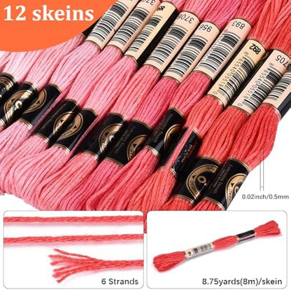 12 Skeins 105 Yards 6 Strands Pink Embroidery Floss Cord Friendship Bracelet String Threads Variegated Gradient Bulk Cross Stitch Thread Yarn Set for Sewing Making Knitting Craft DIY Supply - Image 2
