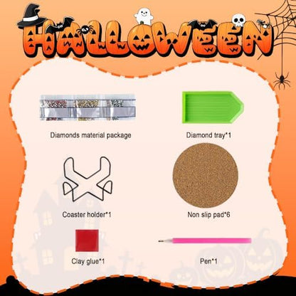 6 Pcs Halloween Diamond Art Coasters Kits,Diamond Painting Coasters Kits - Image 2
