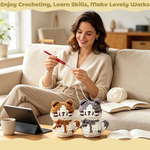 JueRum Cat Crochet Kit for Beginners – Step-by-Step Video Tutorials for Every Round, 40% Extra Easy Yarn, Complete Amigurumi Starter Kit for Adults & Teens, Perfect Beginner Crochet Gift - Image 4