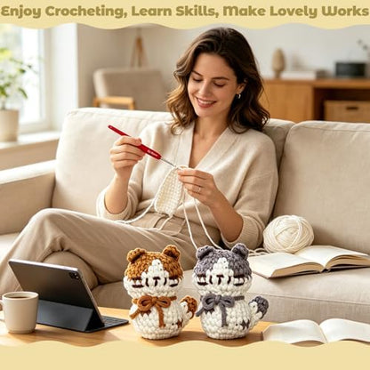 JueRum Cat Crochet Kit for Beginners – Step-by-Step Video Tutorials for Every Round, 40% Extra Easy Yarn, Complete Amigurumi Starter Kit for Adults & Teens, Perfect Beginner Crochet Gift - Image 4