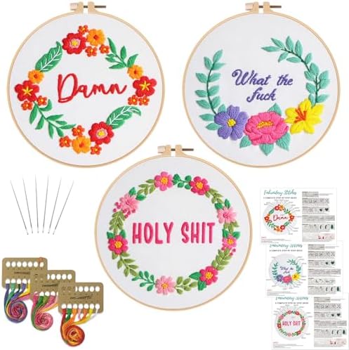 Louise Maelys 3 Pack Floral Quote Embroidery Kit for Beginners Craft by LouiseMaelys