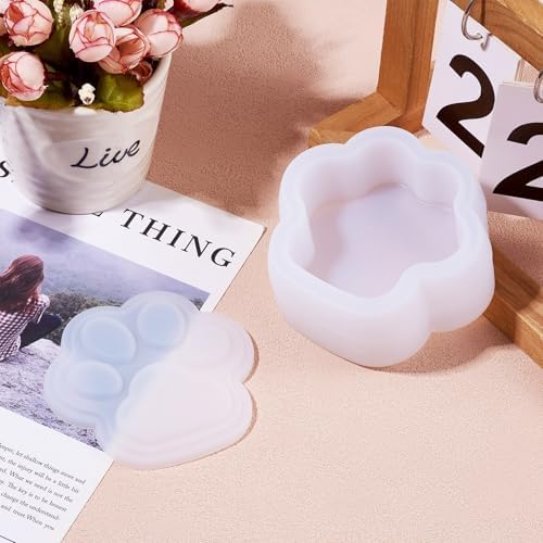 1Pcs Paw Print Silicone Molds Dog Cat Paw Shape Box Epoxy Mold DIY Casting Resin Storage Box Molds with Lid Dog Footprint Container Silicone Mold for DIY Makeup Jewelry Bead Trinket Storage - Image 6