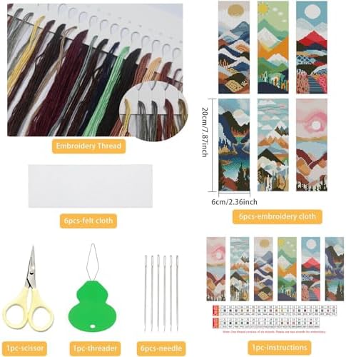 NEGEKFKX 6 Pcs Landscape Cross Stitch Bookmark Kit for Adult Beginners - Image 2