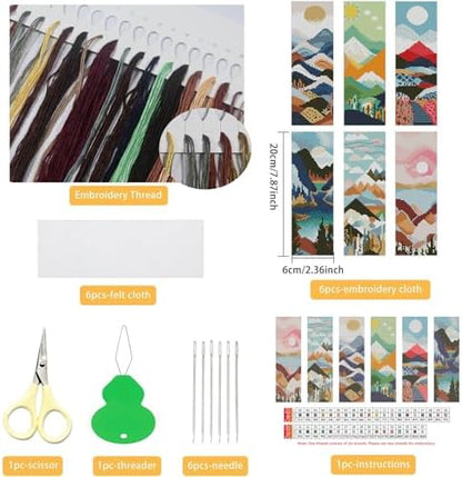 NEGEKFKX 6 Pcs Landscape Cross Stitch Bookmark Kit for Adult Beginners - Image 2