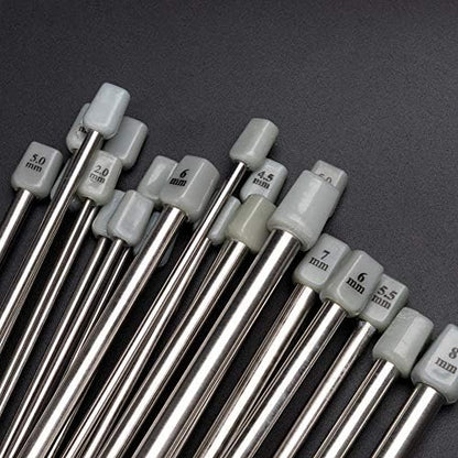 BCMRUN Knitting Needle Set, 22PCS 2mm(B)-8mm(L) Straight Single Pointed Stainless Steel Sweater Needles Set(11Pair-11 Size,9.8 inch) with Locking Stitch Makers Large-Eye Needles Measure Tape (36CM) - Image 6