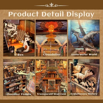 VORATHIS Dinosaur Book Nook Kit LED, 3D Wooden Puzzle Museum for Adults - Image 3