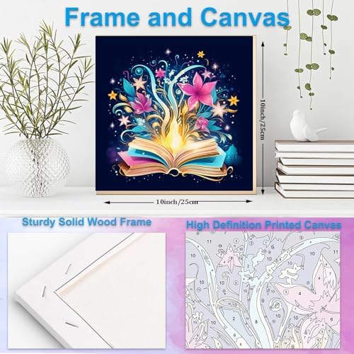 Artunion Framed Paint by Numbers Kit for Adults Beginners & Kids Ages 8-12,Mystical Book Flower Paint by Number with Frame,Flower Paint by Numbers Kit on Canvas 10 * 10 Inch Without Easel - Image 5