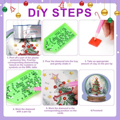 MUNORIAY 8 Pack Christmas Diamond Painting Greeting Card Kits DIY Diamond Art Christmas Cards with Envelopes Xmas 5D Rhinestones Painting Folding Card for Adults DIY Craft Family Friend Xmas Gifts - Image 5