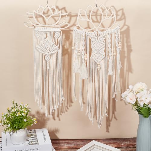 FREEBLOSS 2 Set DIY Macrame Lotus Wall Hanging Kit Macrame Tapestry Wall Hanging with Macrame Frame Lotus Wall Hanging Decor for Living Room Macrame Kit for Beginner with Instruction - Image 4