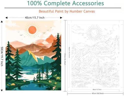 Yunnuo Landscape Paint by Numbers Kit for Adults Beginner, Sun & Mountain Paint by Number Canvas,Acrylic Abstract Paint with Numbers for with 3 Pcs Paintbrushes Home Wall Decor Gift (16 x 20 in) - Image 2