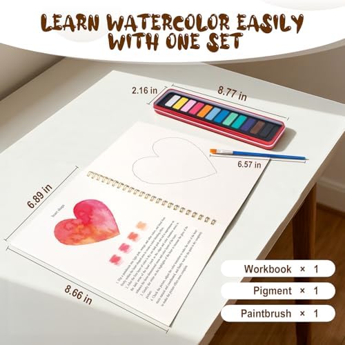 Valentine's Day Watercolor Workbook for Adults, Beginner Friendly Watercolor Painting Kit Pattern Water Coloring Book, Valentines Themed Practice Art Gift Water Color Paint Book with Palette Brush - Image 7