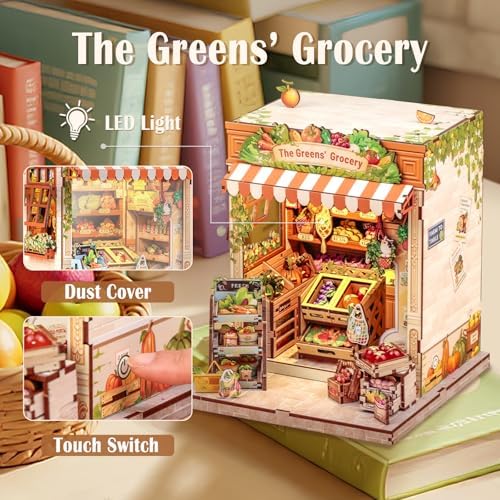 CUTEBEE Book Nook Kit - DIY Miniature House Dollhouse Kit for Adults, Booknook Tiny House Bookshelf Decor 3D Wooden Puzzle Model Building Set, Gifts for Family and Friends (The Greens’ Grocery) - Image 3