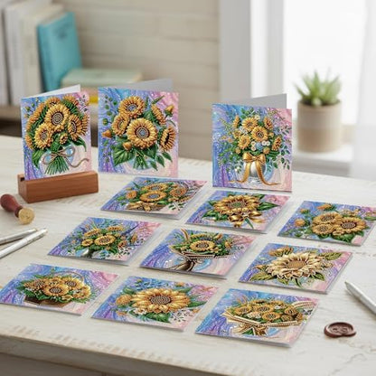 jinglinhh 12pcs Sunflower Basket Diamond Art Painting Greeting Cards with Envelopes, DIY Card Making Kits for Adults, Diamond Art Christmas Cards for Birthday Holiday Postcards Craft Gifts - Image 4