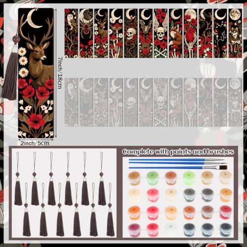 Kosiz 12 Pcs Gothic Skull Paint by Number Kit for Adult Wood Bookmark - Image 3