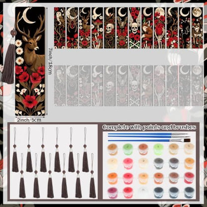Kosiz 12 Pcs Gothic Skull Paint by Number Kit for Adult Wood Bookmark - Image 3