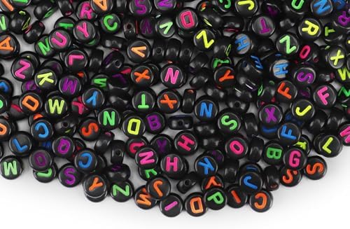 1000PCS Letter Beads, 4x7mm Round Black Alphabet Beads for DIY Craft by SUTOUG