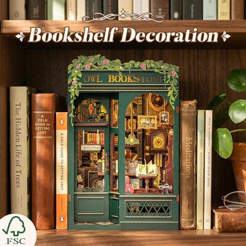 CUTEBEE Book Nook Kit - DIY Miniature House Kit for Adults, Teens and Beginners, Dollhouse Booknook Library Tiny House Bookshelf Decor 3D Wooden Puzzle, Gifts for Family, Friends (Owl Bookstore) - Image 2