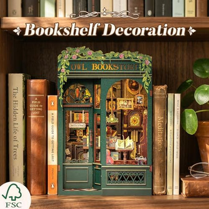 CUTEBEE Book Nook Kit - DIY Miniature House Kit for Adults, Teens and Beginners, Dollhouse Booknook Library Tiny House Bookshelf Decor 3D Wooden Puzzle, Gifts for Family, Friends (Owl Bookstore) - Image 2