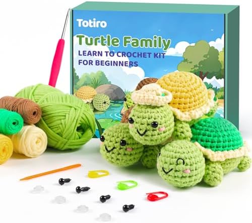 Totiro Crochet Kit for Beginners, Turtle Amigurumi Starter Kit, Easy DIY Craft Set with Step-by-Step Video Tutorials, 3 Pack Animal Crochet Pattern Learning Kit for Teens Adults Birthday Gift by YourDestinationforFun