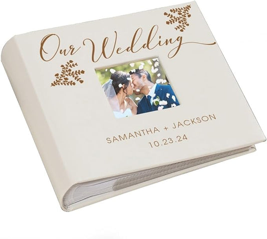 Personalized Wedding Photo Album, Custom Engraved Picture Album, Holds 200 4" x 6" Photos, Leatherette and Laser Engraved Scrapbook, Our Wedding