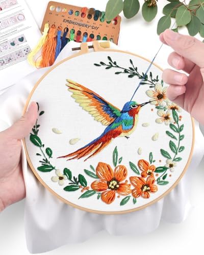 ERKOON Embroidery Kit for Beginners, Hummingbird and Flower Cross Stitch Set for Include Embroidery Cloth Hoops Threads for Craft Lover Hand Stitch (Colorful Hummingbird) - Image 5