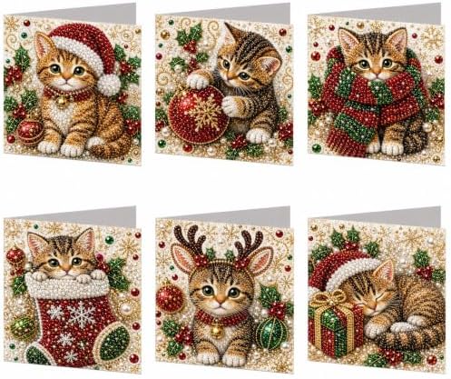 Diamond Art Painting Christmas Cards 6 Pack, 5D DIY Gem Greeting Card Kits - Image 2