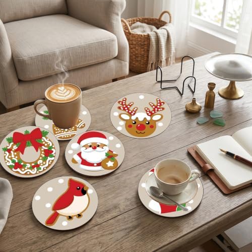 8 Pack Christmas Paint by Number Kits Coasters with Holder Cork Pads - Image 3