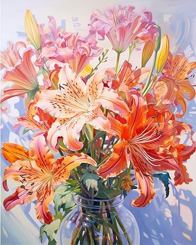 Flowers in Vase Paint by Numbers Kits 16x20 inch Canvas DIY Oil Painting for Kids, Students, Adults Beginner with Brushes and Acrylic Pigment - Colorful Blooming Flowers Photo Gift(without Frame) - Image 4