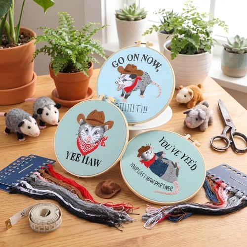 Mindsoft 3 Set Needlepoint Kit for Beginners with Hoop,Cowboy Possum - Image 2