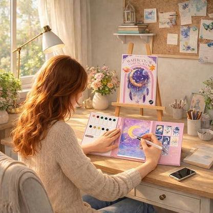 2026 Breathly Stress Relief Watercolor Books Painting Kit, All-in-One DIY Watercolor Art Kit, Paint-with-Water Portable Painting Art Book with 12-Color Pigment Dot Card & Water Brush Pen, Tri-Fold Pocket Painting Set, Relaxing Creative Kit for Beginner... - Image 2
