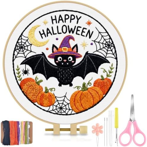 TINDTOP Halloween Embroidery Kit for Adult, Embroidery DIY Starter Kit, with Stamped Patterns, Hoop, Tools, Colorful Threads with Needles, Instructions (Halloween D) by TINDTOP