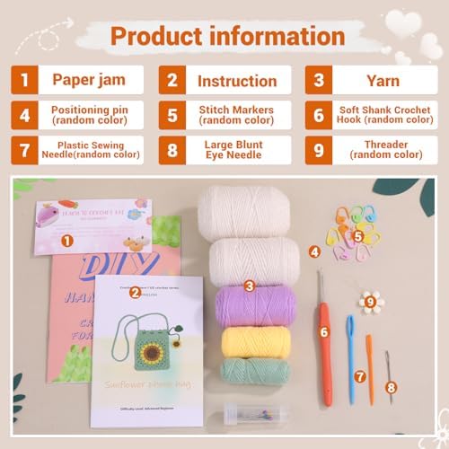 Fedmut Crocheted Starter Kit Phone Bag Crochet Kit with Yarn Hook for Adult - Image 2