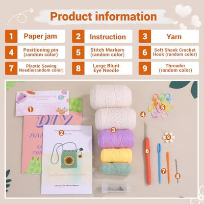 Fedmut Crocheted Starter Kit Phone Bag Crochet Kit with Yarn Hook for Adult - Image 2