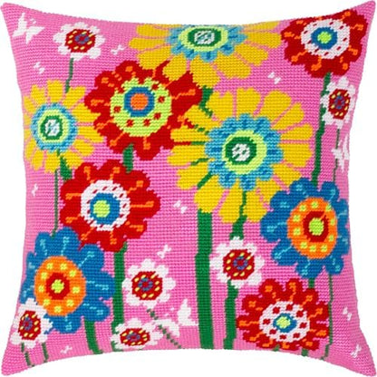 Brvsk Floral Needlepoint Kit for Adults and Beginners — Enchanted Garden 16″ × 16″ with Clear, Precise Printed Design on Cotton Canvas; Includes 2 Needles, Yarn, and Easy-Read Chart by Brvsk