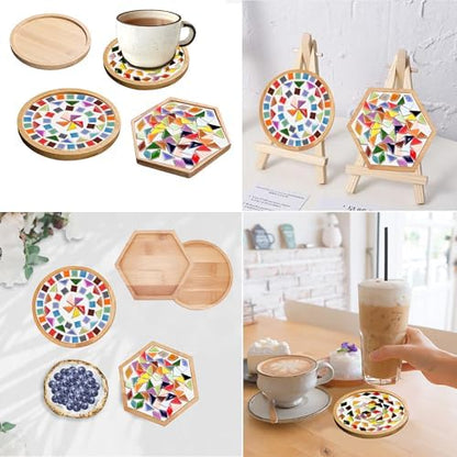 Nuyoach DIY Mosaic Coaster Kits for Adults Craft,2 Sets Ceramic Arts and Crafts Tile Kit with Wooden Coasters,Glass Mosaic Adult Craft Kits for Women Seniors Handmade Gifts Home Decor - Image 5