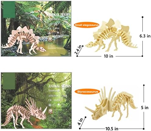 3D Wooden Dinosaur Puzzle - 6 Piece Set Wood Dinosaur Skeleton Model Puzzle - DIY Wooden Crafts 3D Puzzle - STEM Brain Teaser Puzzle Gifts - Image 3