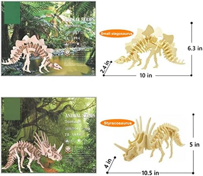 3D Wooden Dinosaur Puzzle - 6 Piece Set Wood Dinosaur Skeleton Model Puzzle - DIY Wooden Crafts 3D Puzzle - STEM Brain Teaser Puzzle Gifts - Image 3