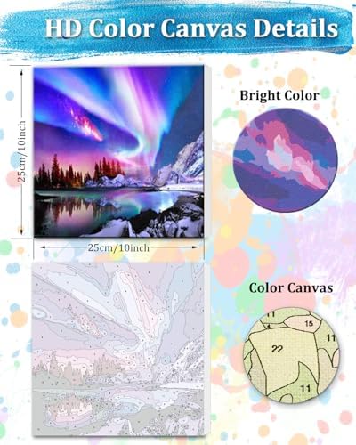 TOCARE Framed Paint by Numbers Kit for Adults Beginners & Kids Ages 8-12, Aurora Paint by Number with Frame,Northern Lights Paint by Numbers Framed Canvas(10x10 Inch, Without Easel) - Image 2