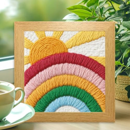 INFUNLY Rainbow Sun Punch Needle Kit for Adults Bohemian Punch Needle Embroidery Kits for Beginners 9.4''x9.4'' DIY Punch-Stitching Kit with Instruction Threader Needles Square Frame for Wall Decor - Image 5