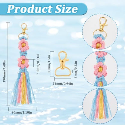 SUNNYCLUE 6 Sets Keychain Making Kits Flower Macrame Keychain Kits with Tassel Woven Keychain Kit Instruction Included Boho Macrame Kits for Beginners Adults Handbags DIY Hanging Ornament Decoration - Image 4