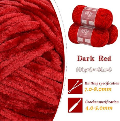 LUNARM Chenille Yarn 3 Pack 3.5oz Chunky Blanket Velvet Yarn 263 Yard - Image 3