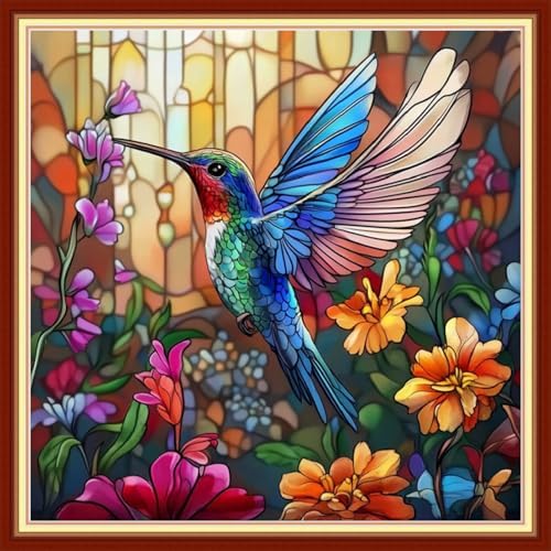 Redxing Stamped Cross Stitch Kits Embroidery kit for Beginners Adults Full Range of Embroidery Patterns Starter Kits DIY Printed Cross Stitch Kits Needlepoint Kits 11CT-Hummingbird flowers 18x18 inchs by RedxingStampedCrossStitchK
