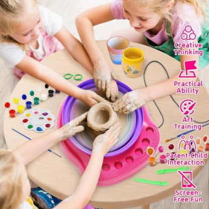 Vinkp Pottery Wheel for Kids - Complete Pottery Painting Kit Arts and Crafts for Kids Ages 8-12 with Air Dry Clay Art Supplies for Girls Boys Toys Birthday Gifts for 6 7 8 9 10 11 12 - Pink - Image 5