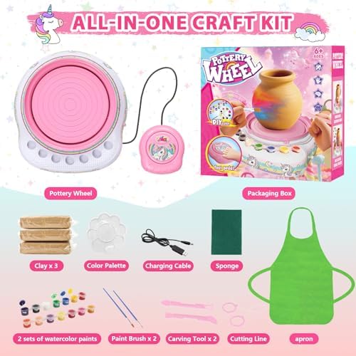 Cmiolacuna Pottery Wheel for Kids, Unicorn Kit with Air-Dry Clay, Ages 8-12 - Image 2