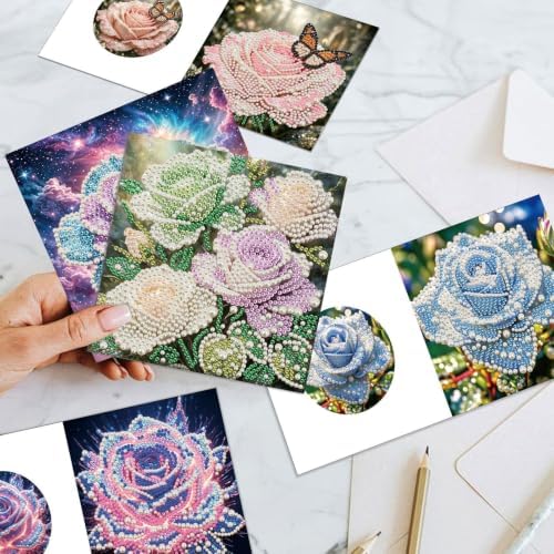 Artiphile DIY Pearl Art Painting Greeting Card Set Crafts Decor 6-Piece Foldable Cards Kit with Envelopes and Tools for Holiday Wishes Adult Crafting Project-Flowers-2 - Image 7