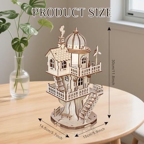 3D Wooden Puzzle for Adults, DIY Creative Circular Treehouse Model Kit - Image 2
