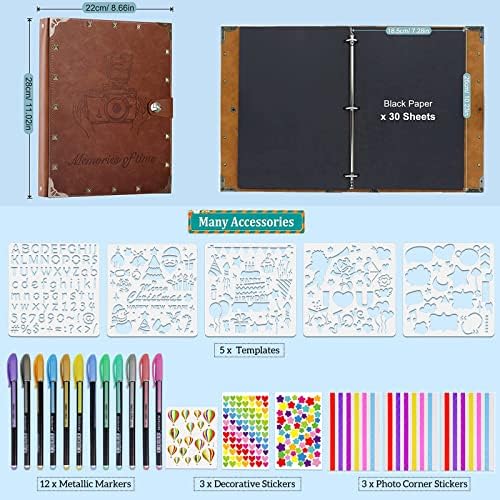 ZEEYUAN DIY Scrapbook Photo Album 60 Pages Leather Memory Photo Book 8.5x11 inch,Vintage Travelling Scrapbook Family Scrap Book Scrapbooking Supplies Kits for Couples - Image 5